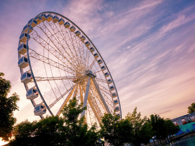 Ferris wheel or observation wheel of Montreal on a summer evening